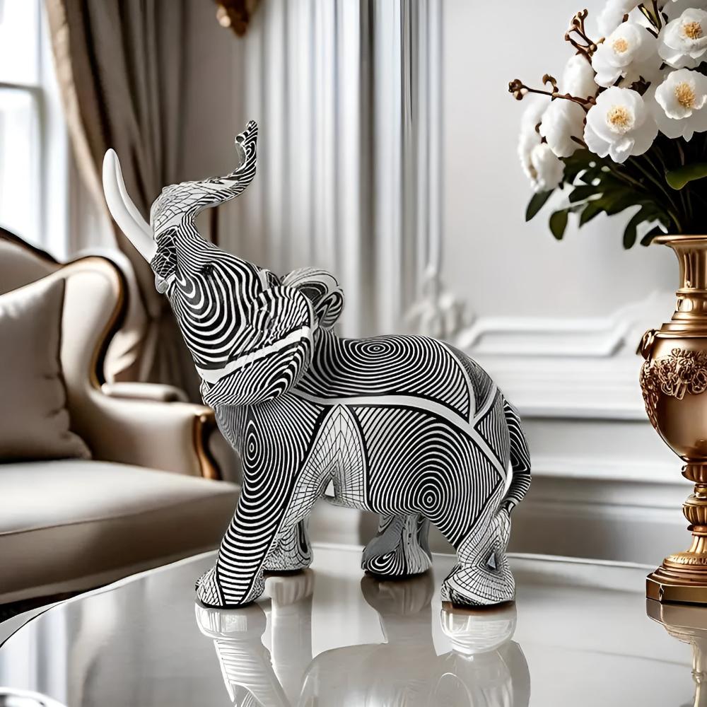 Svart och Vit Spiral Elefant Figur för Heminrednings Accent Carvallo