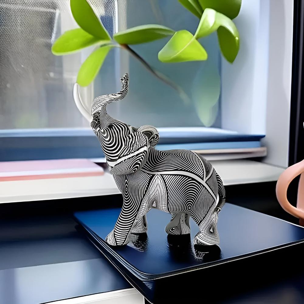Svart och Vit Spiral Elefant Figur för Heminrednings Accent Carvallo
