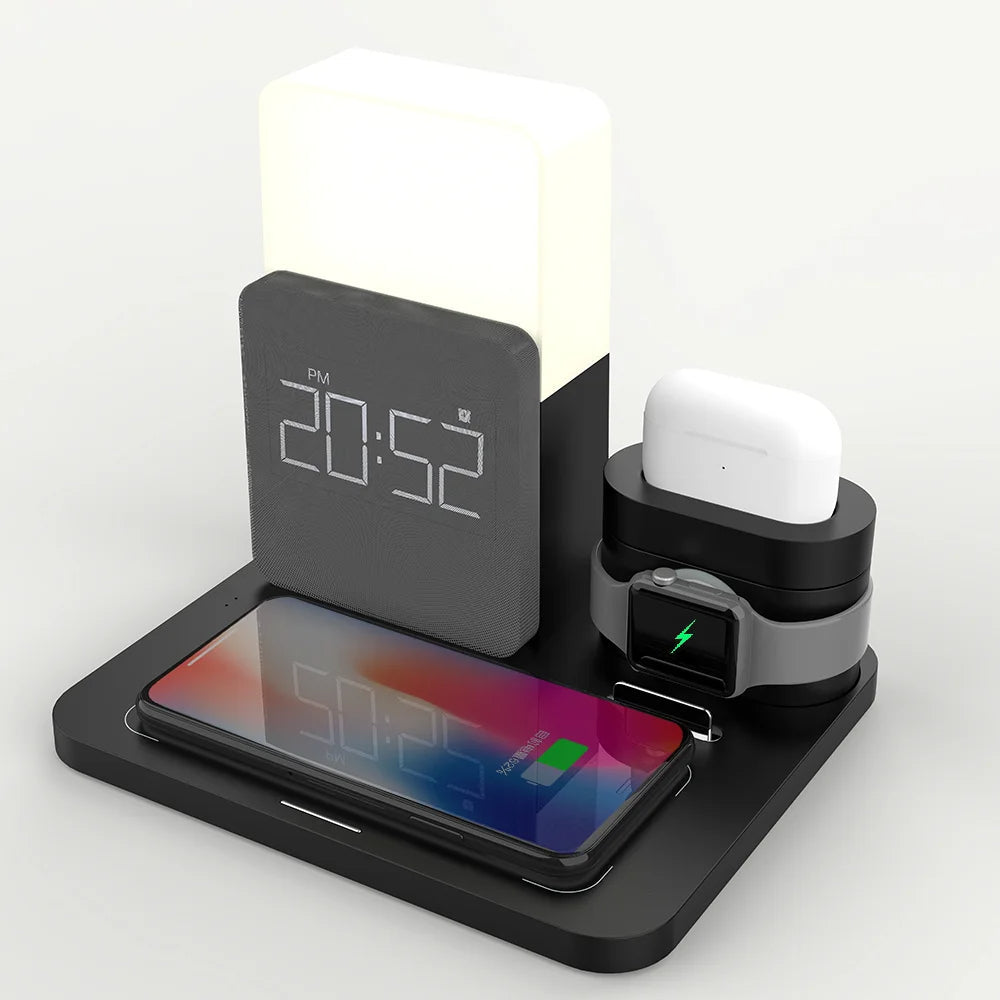 Multifunktionell Trådlös Laddningsstation – Lampa och Väckarklocka Ingår Carvallo