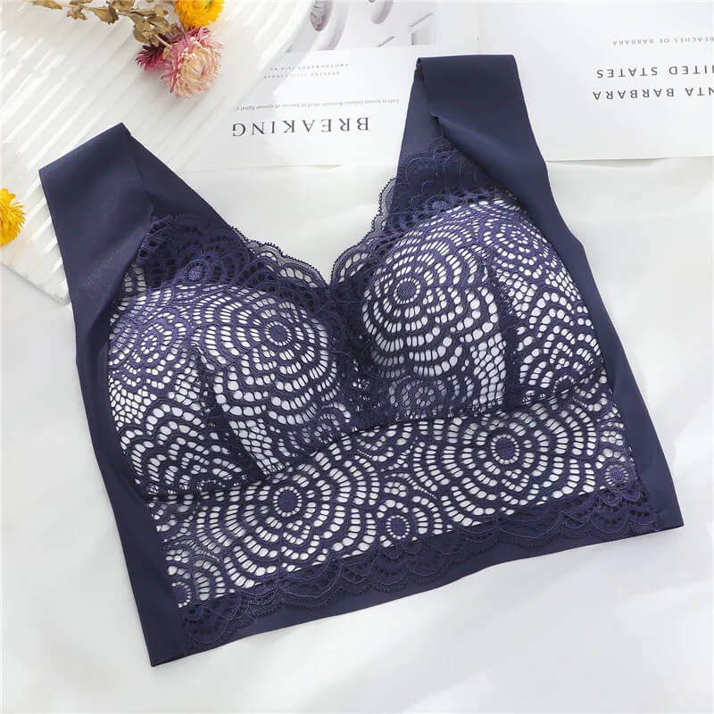 ComfortMax - Plus Size Sömlös BH för Kvinnor M-5XL - Trådlös Minimizer - Push Up-Personligt-BB-Blå-Vit-Medium-Hemnix