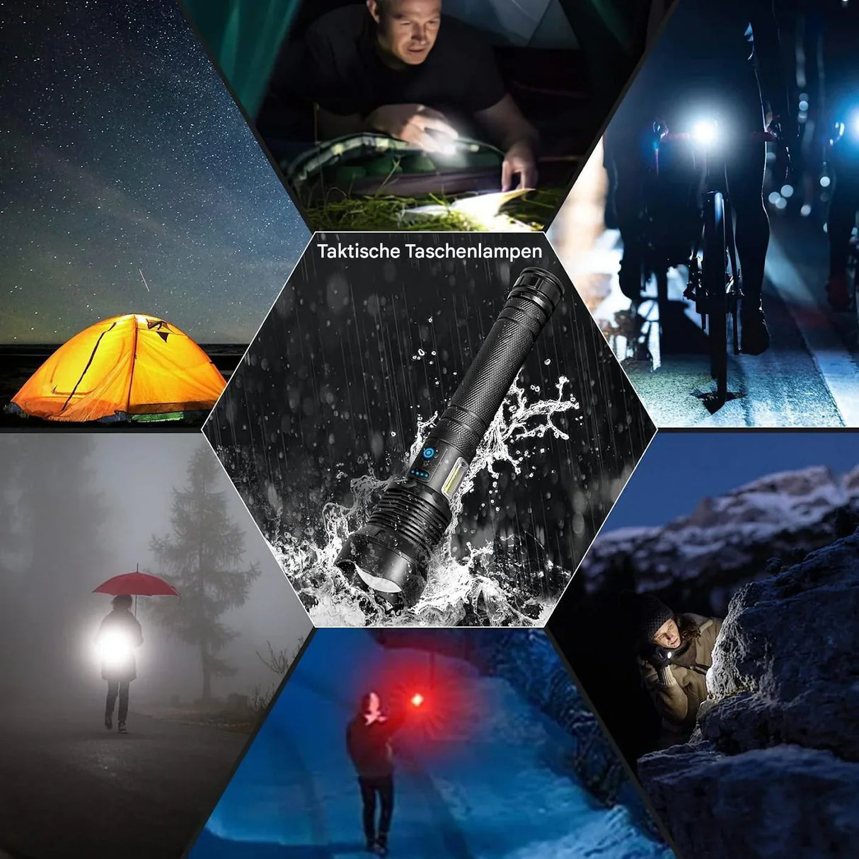 Taktisk ficklampa – LED ficklampa med zoom & powerbank-funktion Carvallo