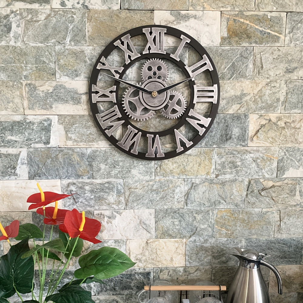 Överdimensionerad Silverfärgad Romersk Kuggväxel Vägghängd Klocka - Tyst Klocka för Vardagsrum, Kontor och Kök Carvallo