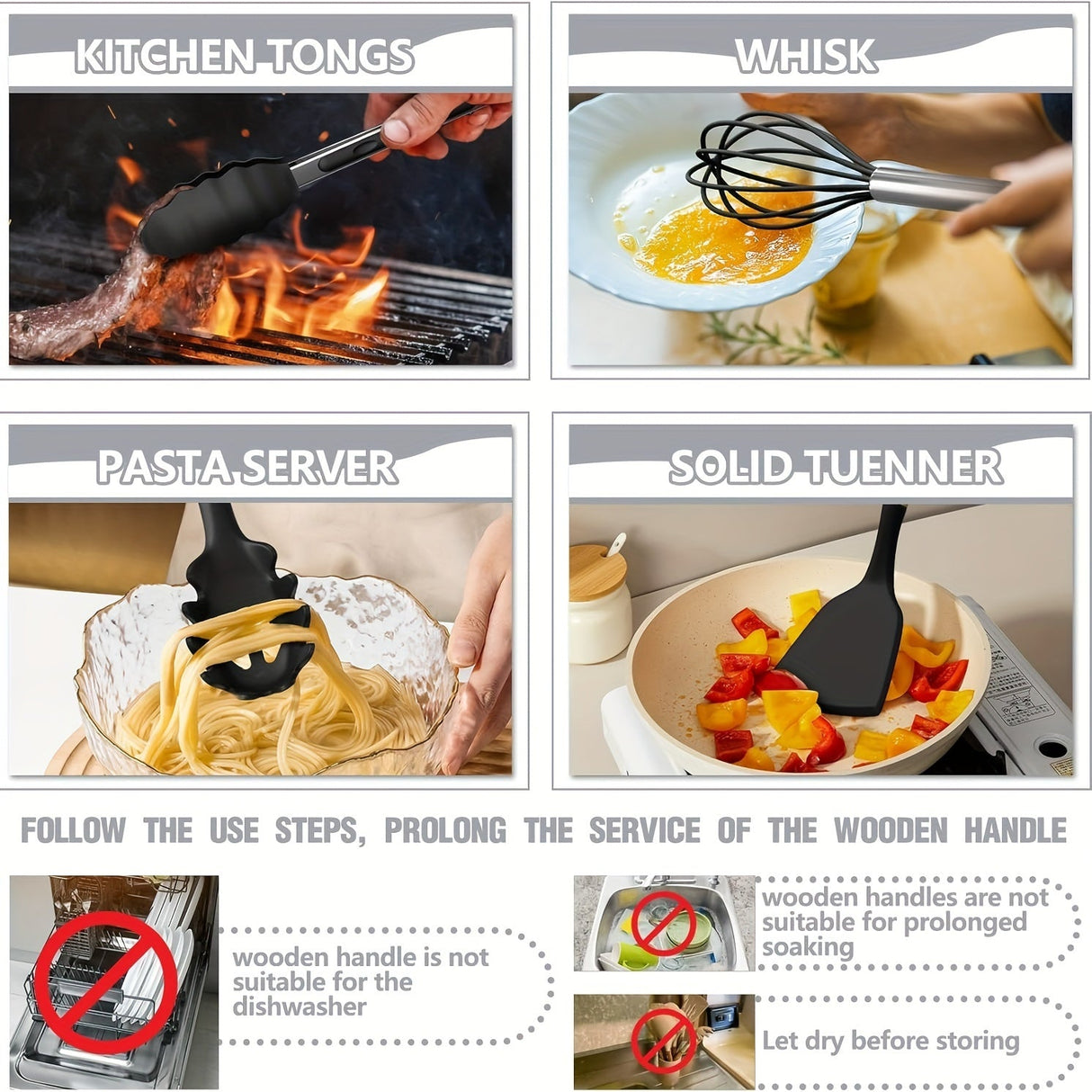 Siliconkökredskapset med trähandtag Carvallo