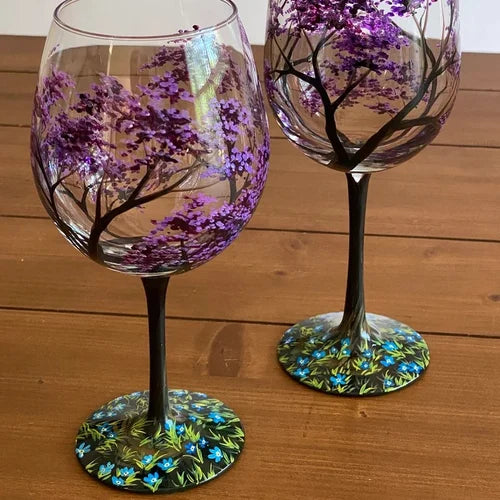 NatureVista – Handmålat glas med intrikata trä- och blomsterdesign Carvallo