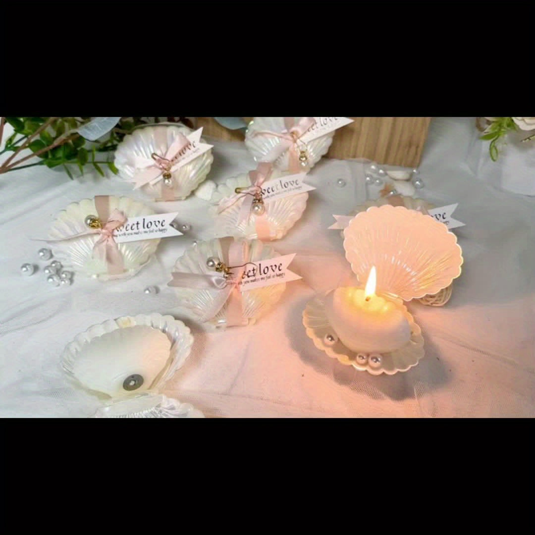 Romantiska snäckskalljusgåvor - 10 doftande bitar med sojavax och freesia och rosa banddekorationer MILA Sverige