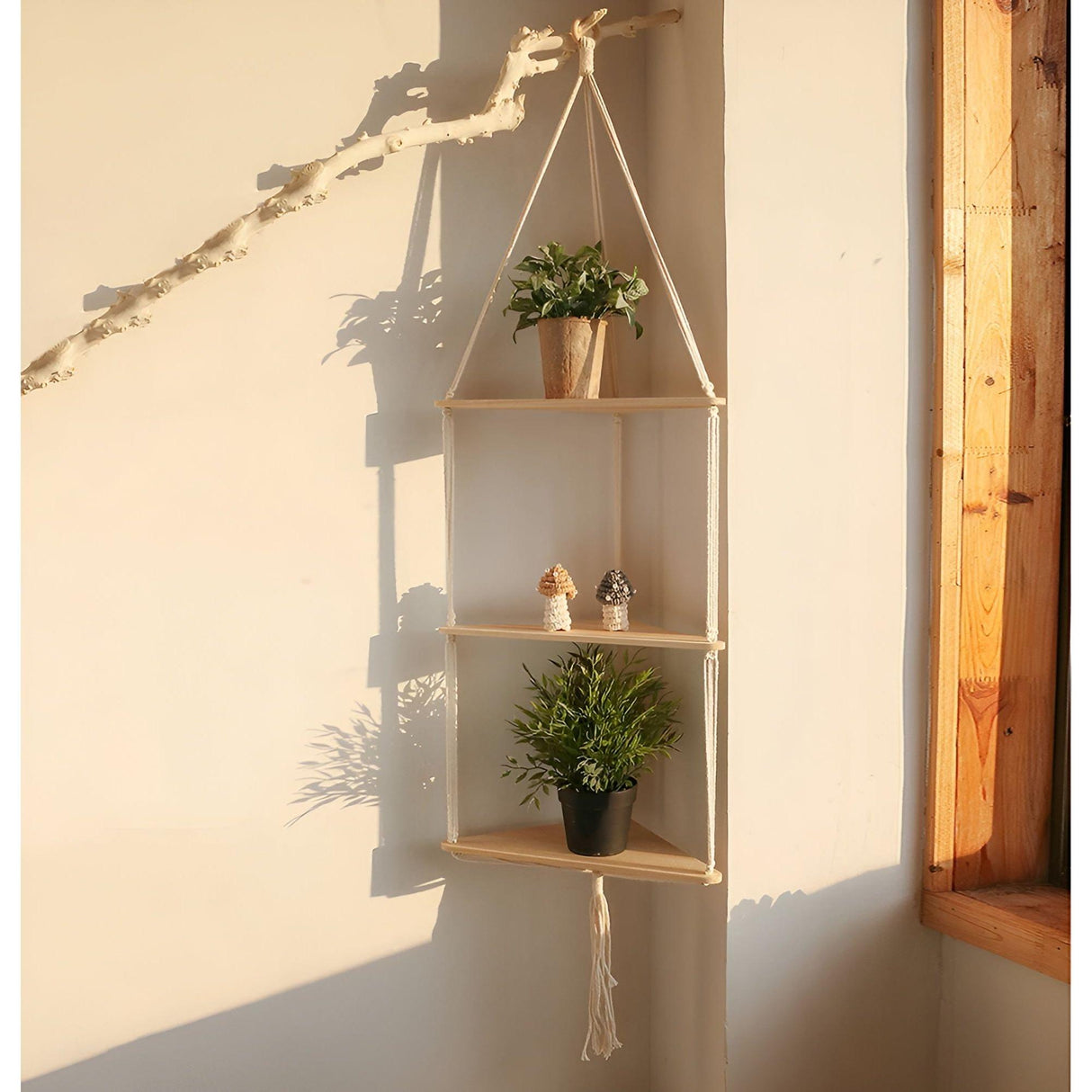 Hängande Väggshelf - Dekorativ hylla med triangulär snördesign | Ideal för ditt hem Carvallo