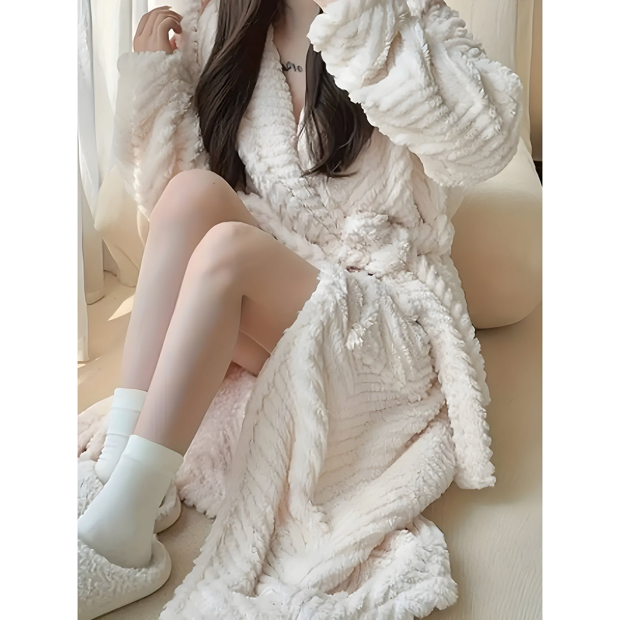 Pollina Kappa - Stilig, Tjock Långärmad Badrock Gjord av Koral Velour Carvallo