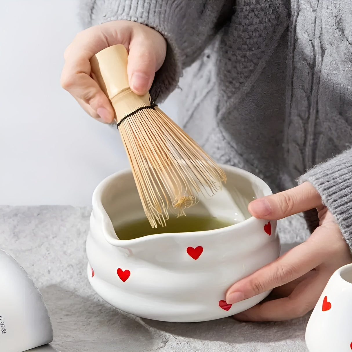 Matchaskål med hjärtdesign – 4/5 stycken utgjutare & bambu visp | Ideal för hemmabruk Carvallo