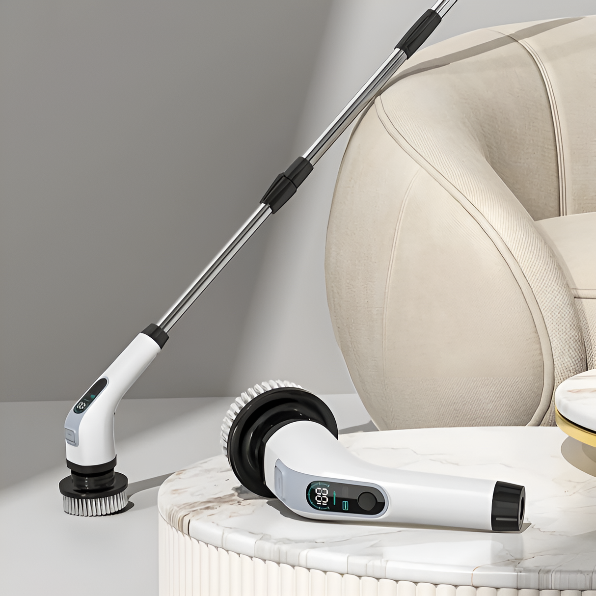 SpinClean - 9-i-1 Elektrisk Rengöringsborste Med Stav För Skonsam Städning-Skrubborstar-BB-Hemnix