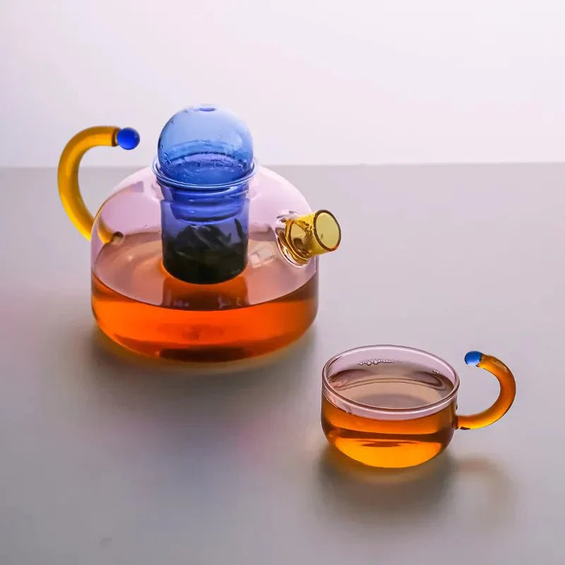 Kontrastfärg Glas Teapot Set - Stilig Värmeresistent Design Carvallo