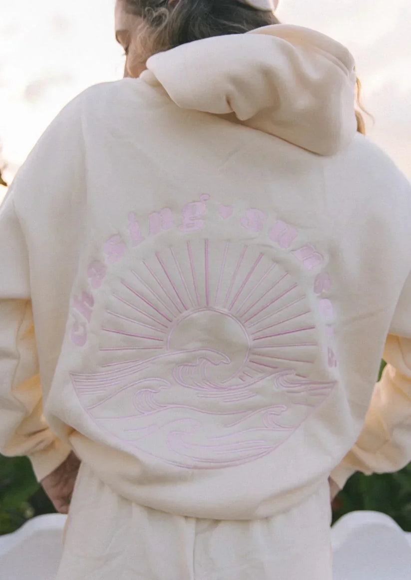Pink palm - Hoodie med tropisk grafik-Hemnix-Beige Solnedgång-XS-Hemnix