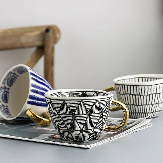 Keramikkopp med geometrisk design – Stilfull og moderne | Ideell for kaffe eller te Carvallo