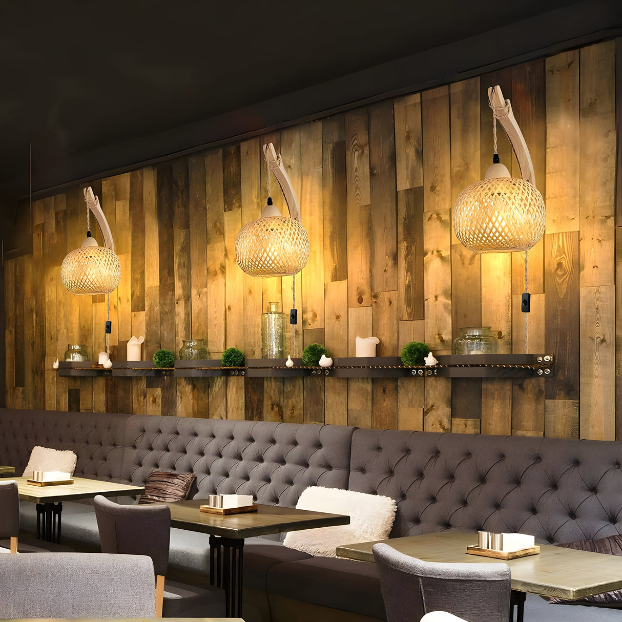 Handvävd bambulampa vägglampa för rustik dekoration Carvallo