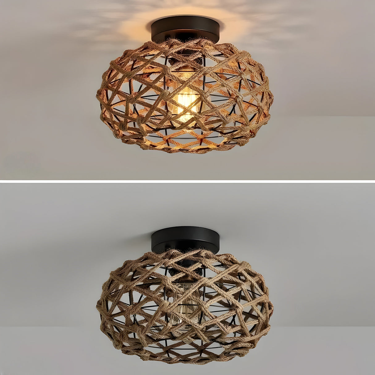 BohoGlow Nest - Kust Vävd Hamprep Bur Lampa Carvallo