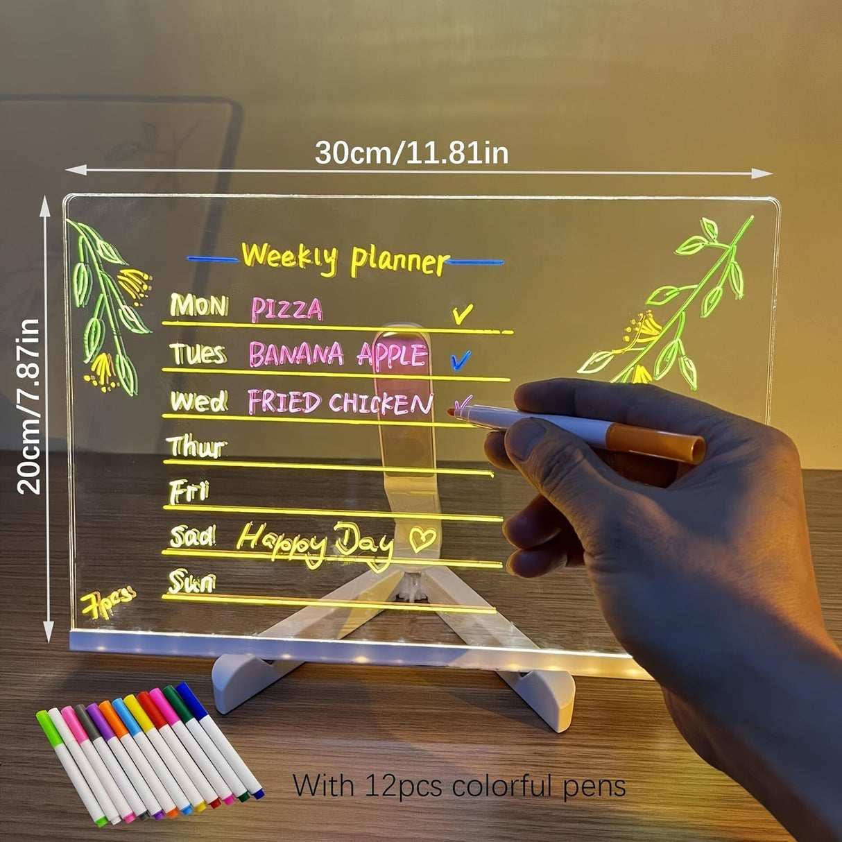RoyaleGlow USB LED Noteringsbräda med 12 Färgpennor - Glödande Meddelandebräda för Kontor & Hem Carvallo