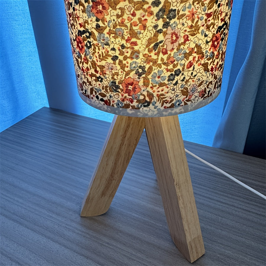 HoutLicht - Modern Trä Bordslampa med Tygtopp, USB Drivna, Tryck-knapp LED Nattljus Carvallo