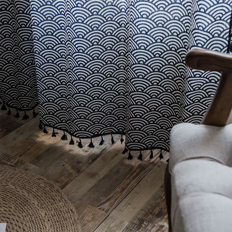 Fiskfjäll Semi Blockout Tassel Gardin i Marin Bomull Carvallo