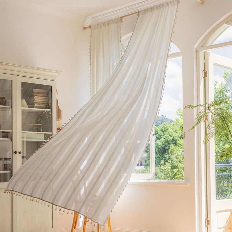 Randig Semi-Svart utelämning Gardin Hålig Tassel Draperier Carvallo