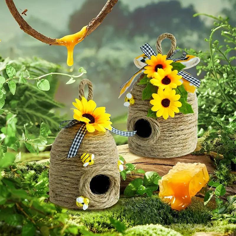 Carvallo Hänge-Binhus | Av naturhampa med solrosdekoration | För trädgård, terrass & vårdekoration | Utan ström Carvallo