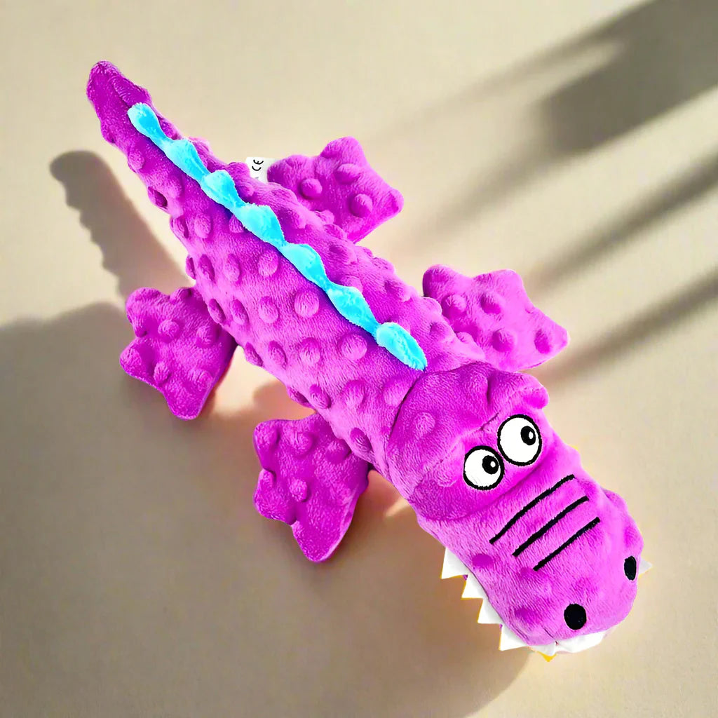 Pawellure Indestructible Squeaky Dog Toy – Tuff Krokodil Plush för Aggressiva Tuggar Carvallo