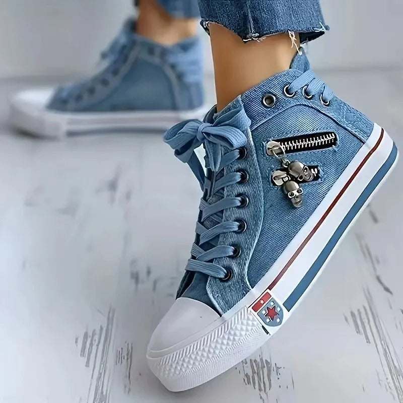 Denim Hi-Top Sneakers För Kvinnor-Shoes for Women-Hemnix-Hemnix
