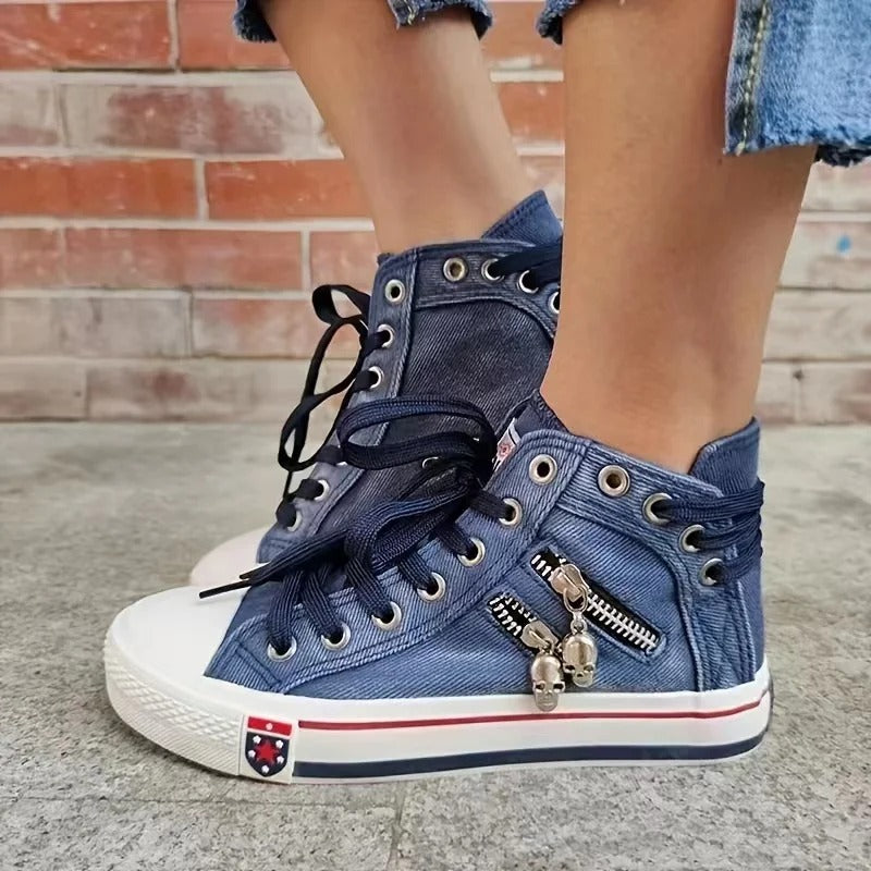 Denim Hi-Top Sneakers För Kvinnor-Shoes for Women-Hemnix-Hemnix