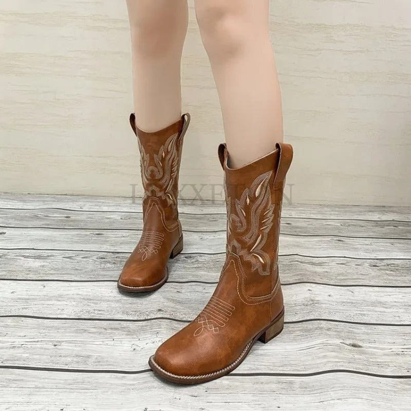 Dam Vintage Broderade Cowboyboots-Shoes for Women-Bellasverige-Hemnix
