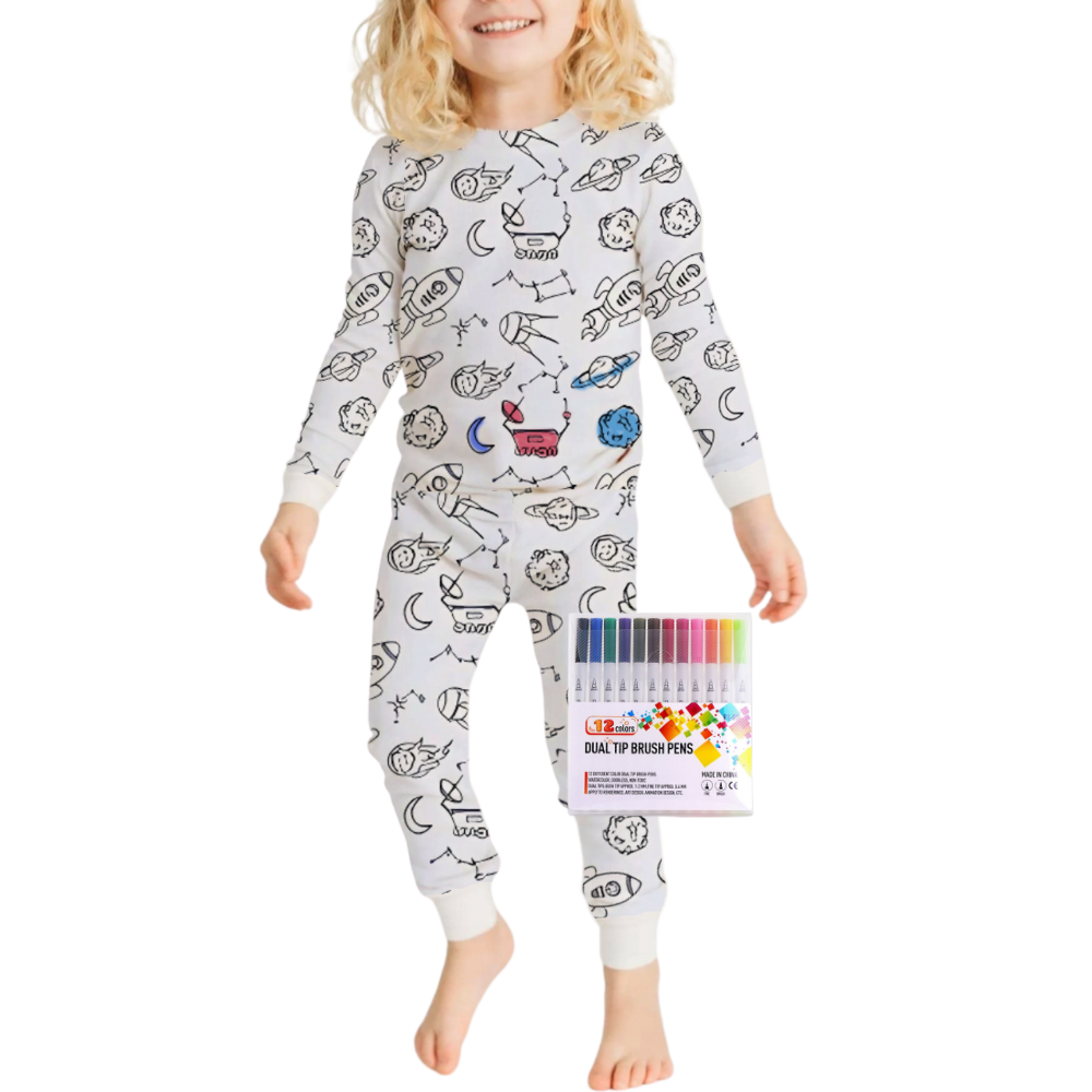 Barn Färg-i-bomull Pyjamas Set Carvallo