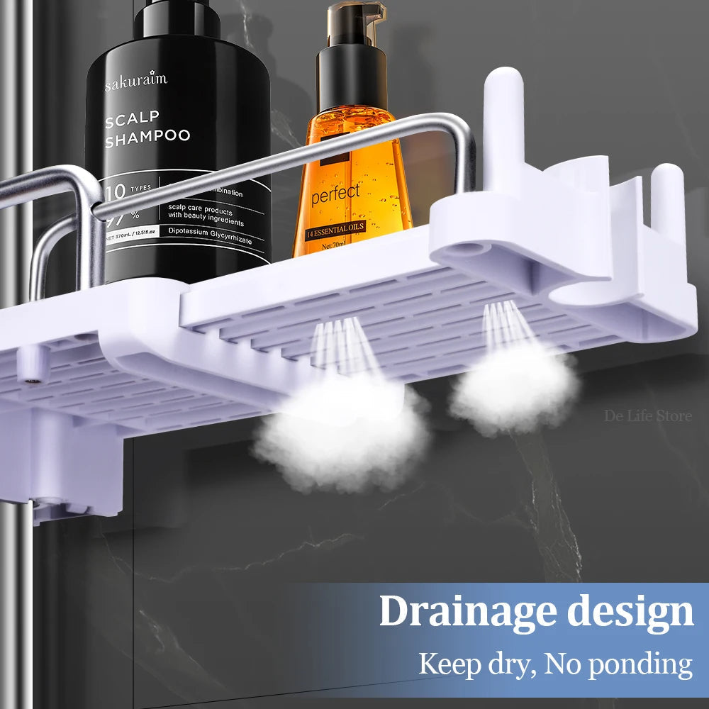 Carvallo Halter | Justerbar duschhuvudshållare & hylla | 2-i-1 design | Platsbesparande plast Carvallo