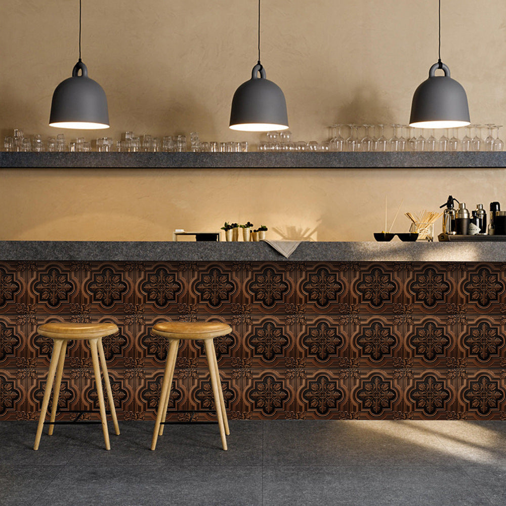 Retro Glansig Kakeltapet - Vintage Mönster Peel & Stick PVC Vägg- och Möbelbeklädnad MILA Sverige