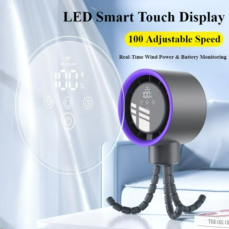 Carvallo Bärbar Mini-fläkt | 360° Flex-design | 100 hastigheter | Ice-Cooling teknik | LED-skärm | 12,5 × 8,5 × 3 cm Carvallo