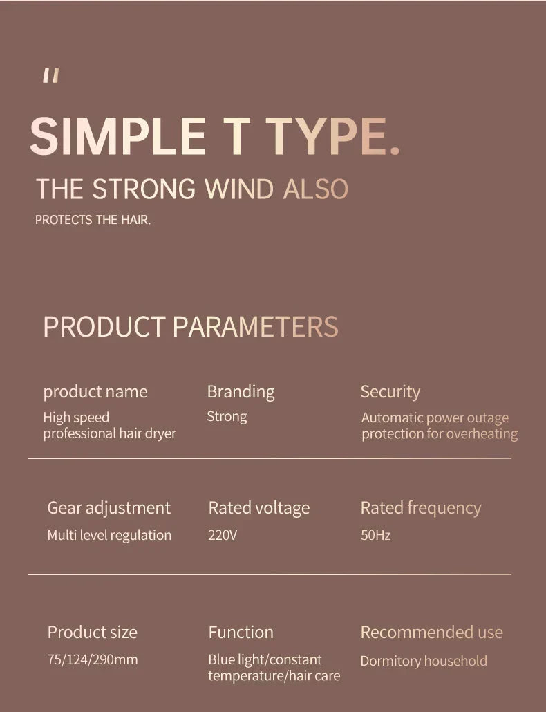 Högpresterande hårtork 2400W med kall- och varmluftsfunktion - Ionteknologi Carvallo