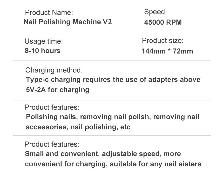 Högpresterande 45000RPM Bärbar Elektrisk Nagelfil Med Batteri | Tyst Design för Professionell Manikyr Carvallo