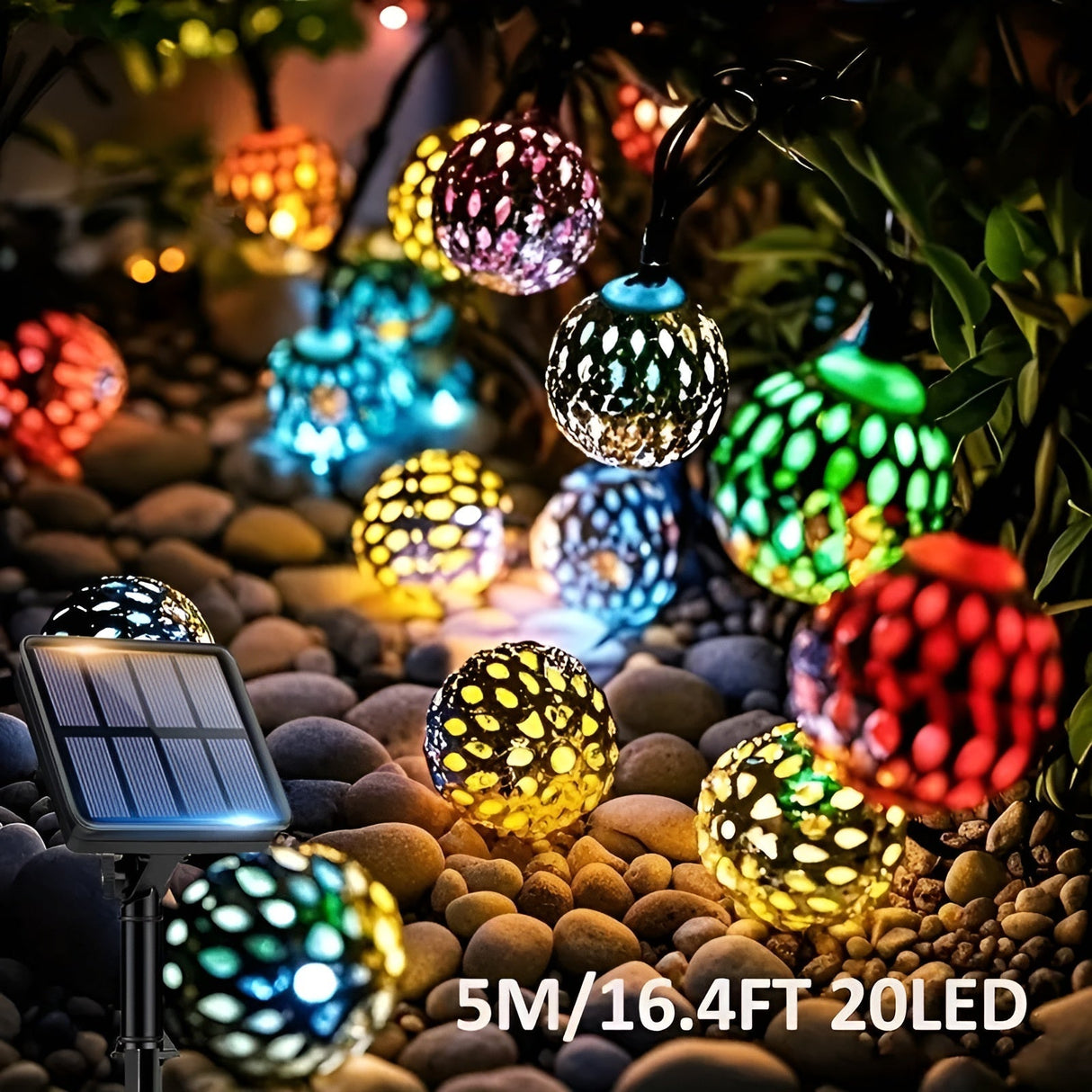 Solbollar ljus i marockansk stil – Färgglada LED-strängljus för trädgård och balkong Carvallo