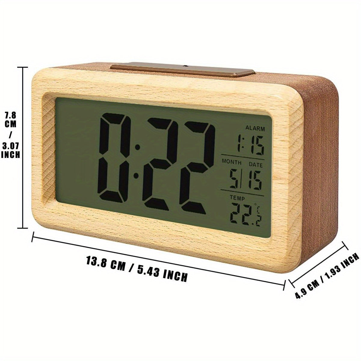 Trä Digital Väckarklocka – LED-display med Temperatur och Datum Carvallo