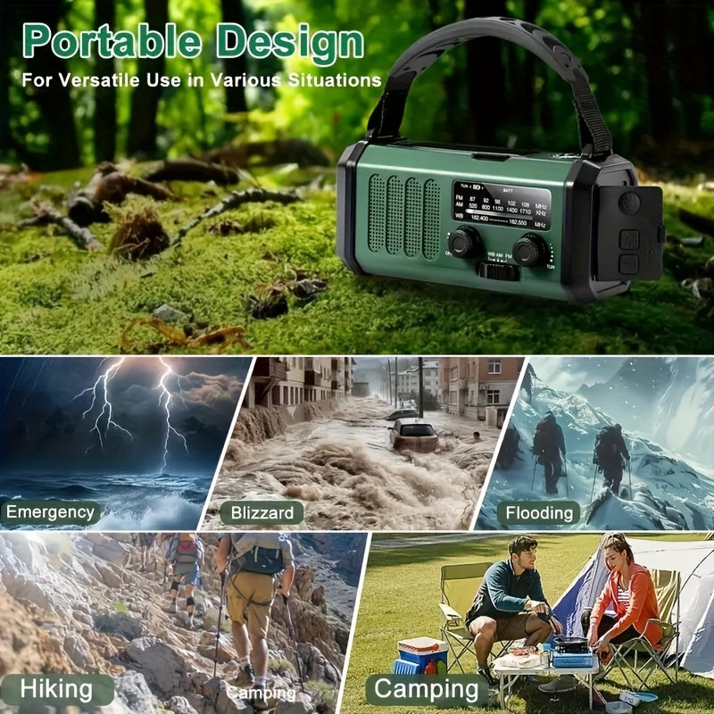 Carvallo X10 Nödradio med 10.000 mAh powerbank | Sol, vev & USB-C | LED-ljus, SOS-larm & kompass | AM/FM/NOAA Carvallo