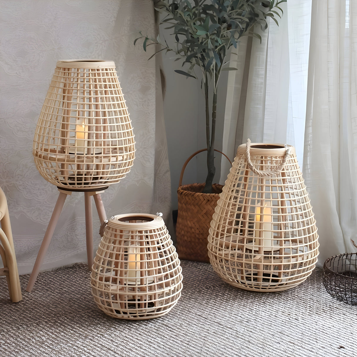 HomeHaven Lantern - Handwoven Candle Holder Floor Lantern Carvallo