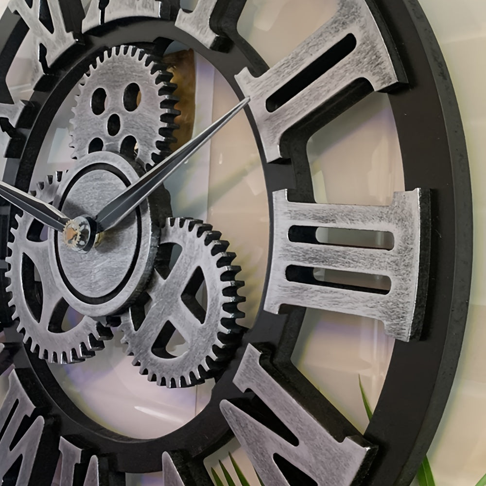 Överdimensionerad Silverfärgad Romersk Kuggväxel Vägghängd Klocka - Tyst Klocka för Vardagsrum, Kontor och Kök Carvallo