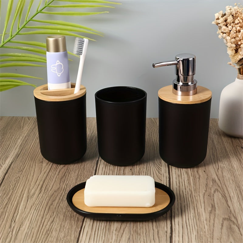 Badaccessoarer Set med Bambulock – 4-delars Set för Badrumsinredning Carvallo