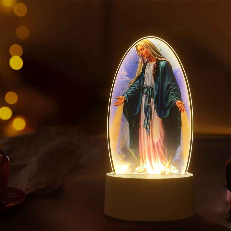 SacredGlow - Maagd Maria Nattlampa med LED Akrylram, USB-Strömförsörjning Carvallo