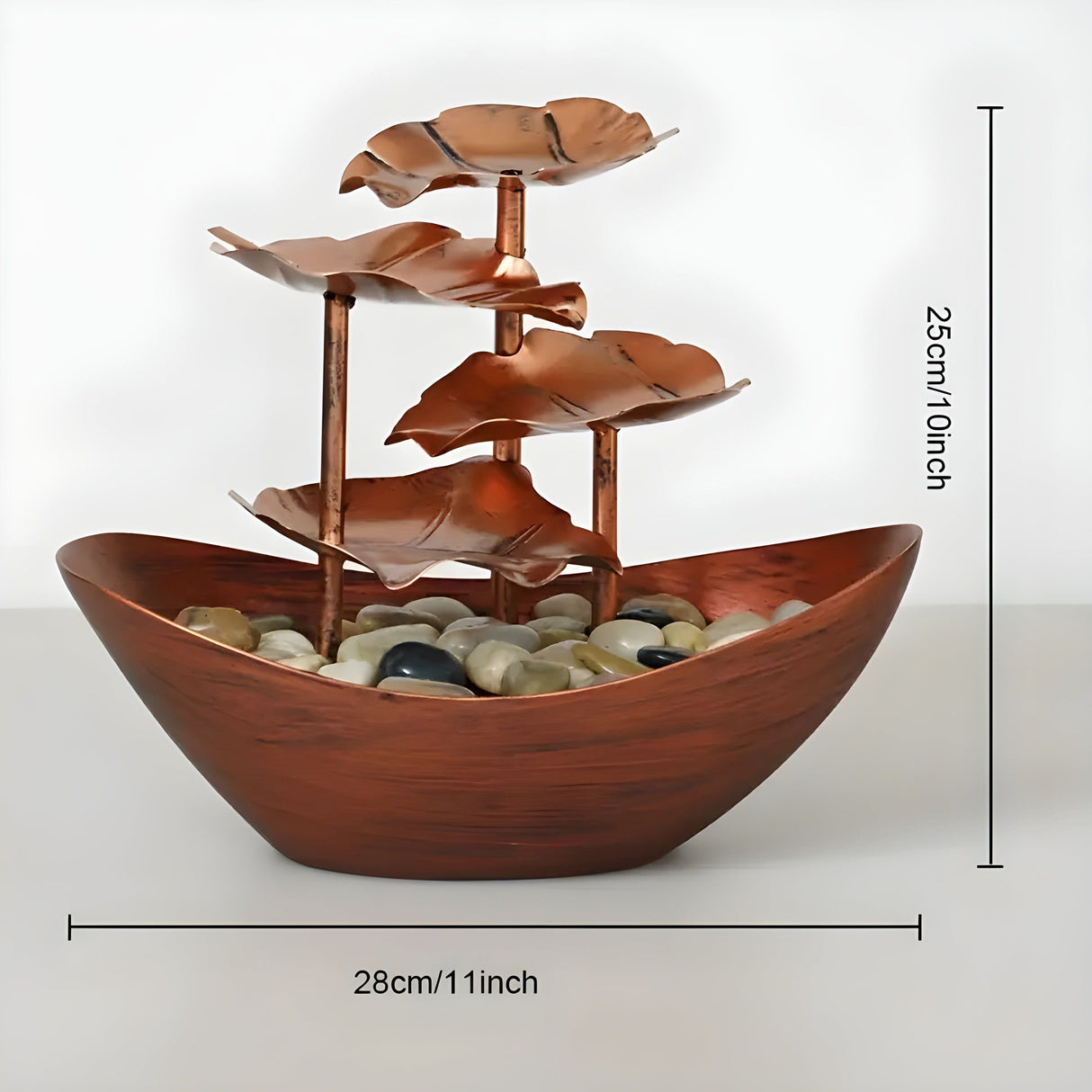 Bordfontän med LED-ljus - Dekorativ inomhusfontän i järnblad i vintage stil Carvallo