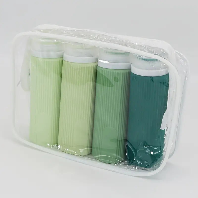 Carvallo Uitstroomvrije Siliconen Reisflessen 4-pack | 89 ml (TSA-conform) | BPA-vrij & Navulbaar | Met Rits Toilettas Carvallo