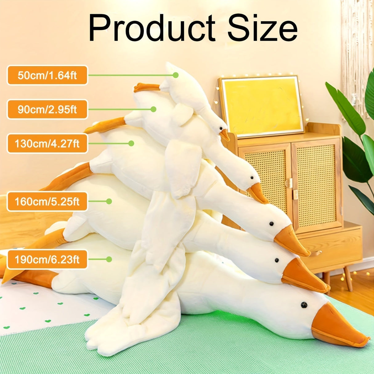 Mjuk Vit Anka Plysch Leksak - Stor Svan Gås Kramdjur, Fluffig Golvmatta för Barnrum och Heminredning Carvallo