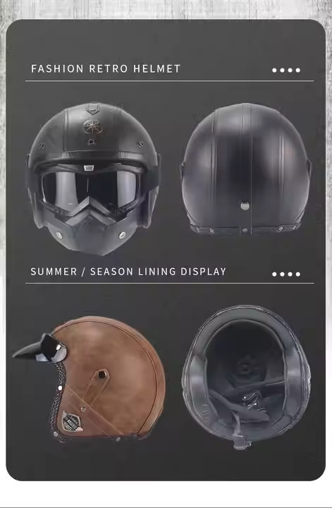 Royaleva Retro Vintage Motorcykelhjälm Öppen Ansikte Med Goggle Mask Carvallo