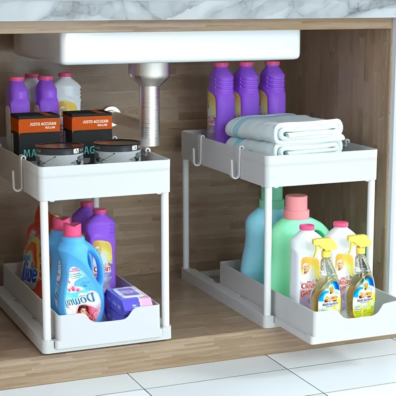2-Tier Organizer med Krok och Kopp – Smart och Stabil Förvaringssystem för Under-Bänk eller Bänkytan Carvallo