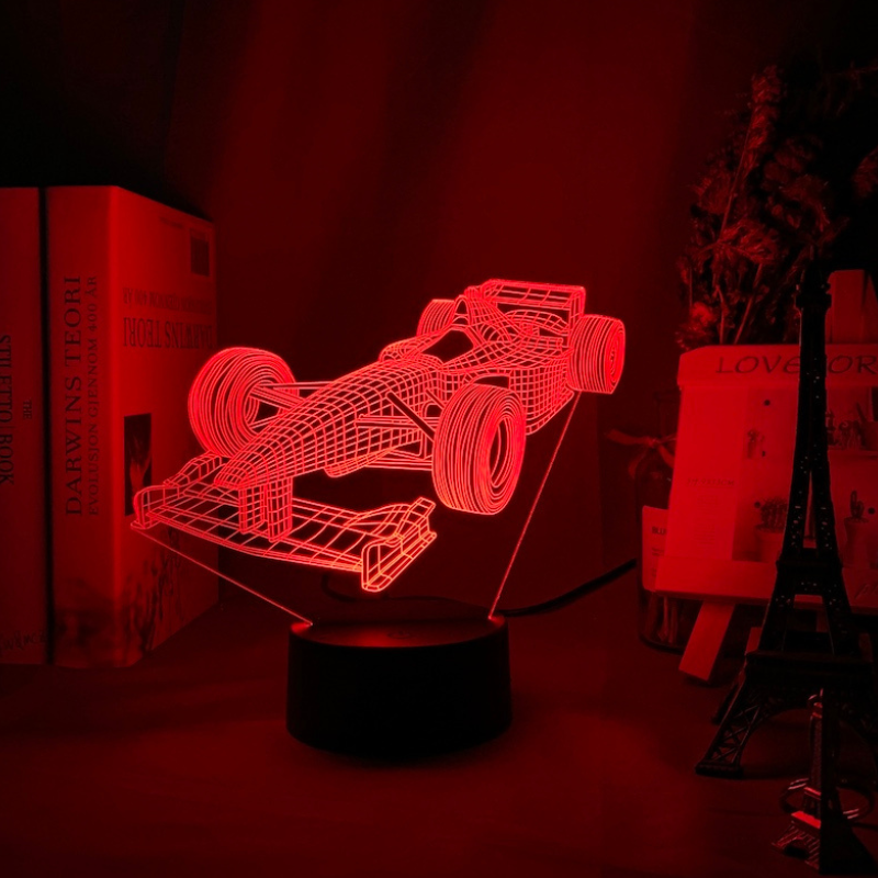 Carvallo – 3D Formel 1-racerbilslampa med 7-färgad LED-läge och platt design Carvallo