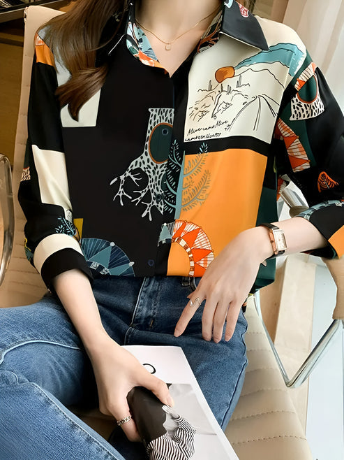 Dam Blus Vintageinspirerad Förtrollande Tryck 100% Bomull Hemnix