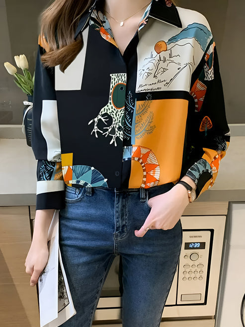 Dam Blus Vintageinspirerad Förtrollande Tryck 100% Bomull-Blusar-Hemnix-Hemnix