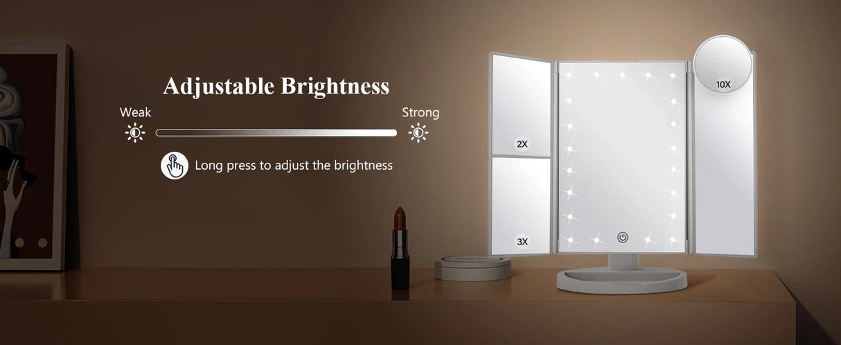 Luxora Tri-Fold Led Smink Spegel Med Ljus 2X 3X 10X Carvallo