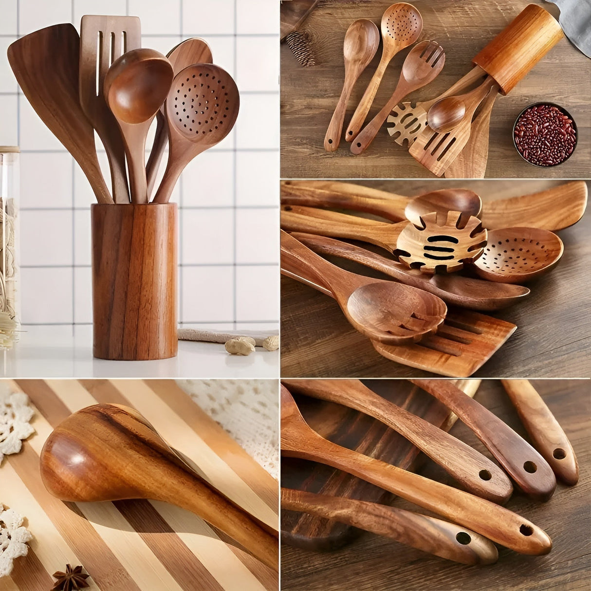 7-delars set köksredskap i trä – Värmetålig & Non-stick | Ideal för stekpanna och sallad Carvallo